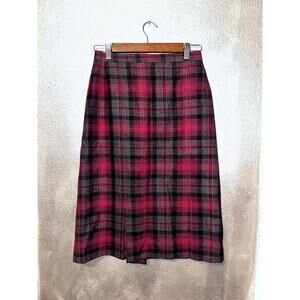 The Edinburgh Woolen Mill Red Black Gray Plaid Tartan Pleated Vintage Skirt   12